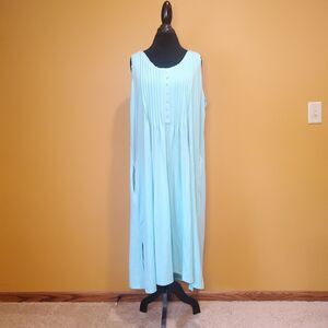 Vermont Country Store Women's 2X Nightgown Aqua Turquoise Cottagecore Prairie